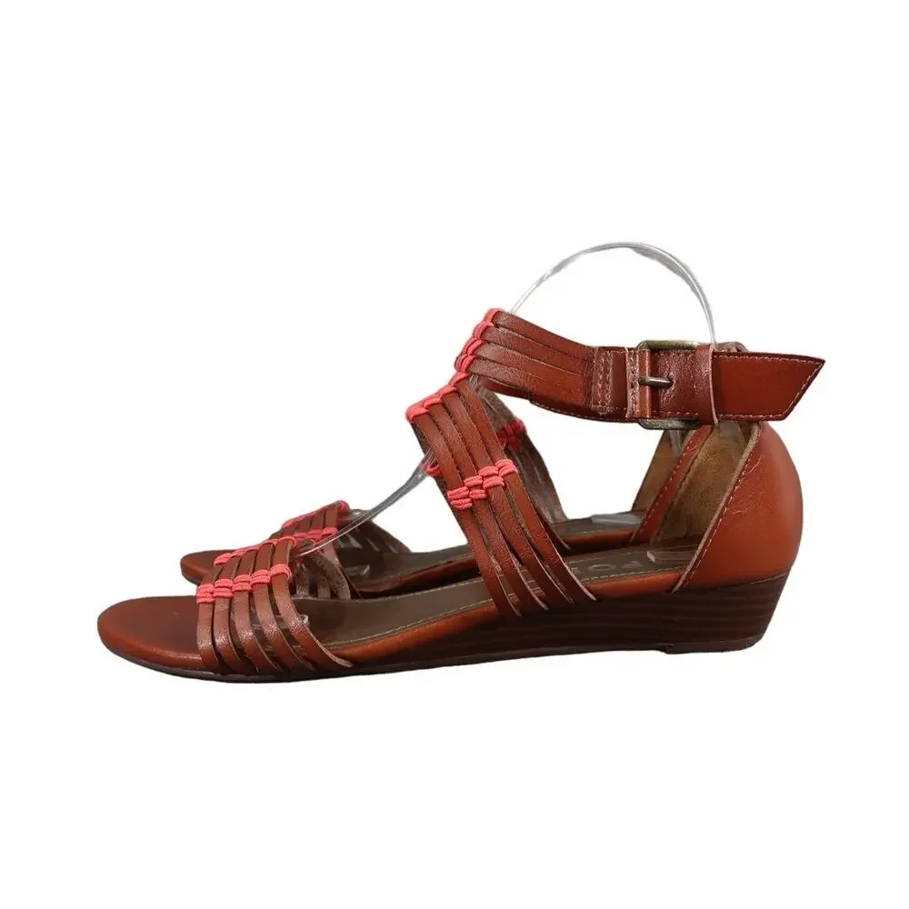 Report Shoes Womens 9.5 Sandals Fashion Leather Casual Strappy Brown Wedge Boho